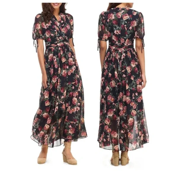 Gal Meets Glam Ashlyn Chiffon Dress Floral Maxi Fit & Flare Size 8 P Petite - Picture 1 of 8